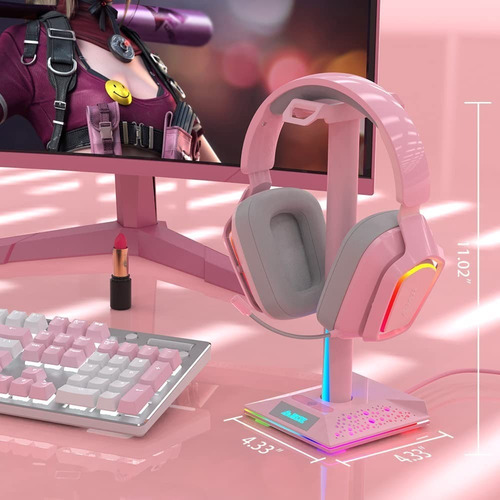 Imagen 2 de 4 de Soporte Para Audifonos Rgb - Ajazz Am200 Rosa