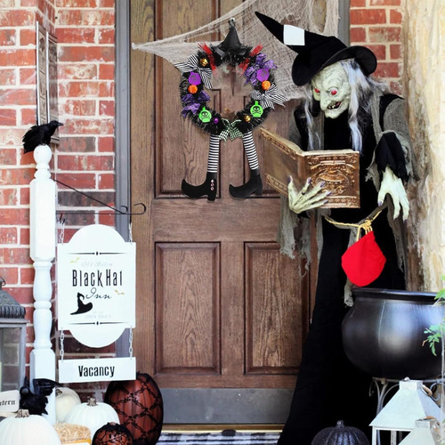 Corona De Halloween Para Puerta Con Patas De Bruja,