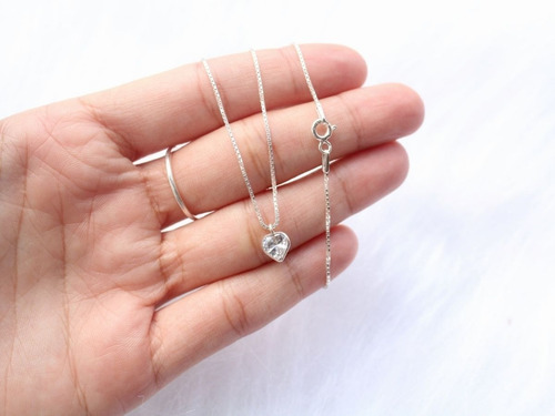 Colar Pingente Coração Feminino Prata 925 60cm Cor Prateado