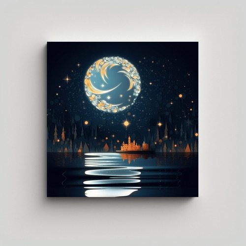 20x20cm Lienzo Dibujo Simplicidad Noche Y Luna Con Chispas