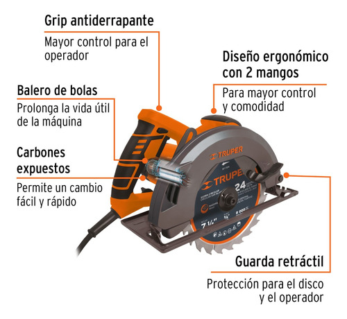Sierra Circular, 7-1/4', Profesional, 1500 W Truper 11004