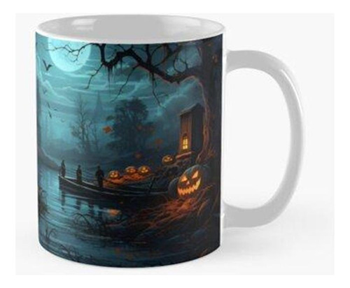 Taza Dulces Calabazas De Halloween Junto Al Río Calidad Prem