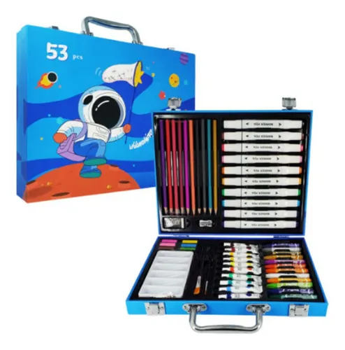 Set Dibujo Portátil 58 Piezas De Arte Para Niños Kit Azul
