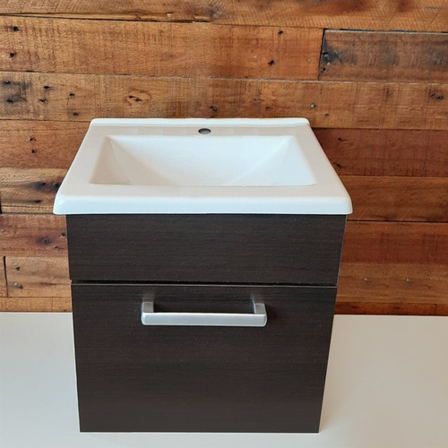 Imagen 1 de 10 de Vanitory Baño Puerta Bacha 40 Cm Colgante Melamina Wengue