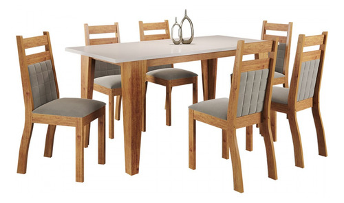 Mesa De Jantar 6 Lugares Volei Mel/blonde/v.pérola - Viero Pés Bege