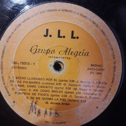 Sin Tapa Disco Grupo Alegria 1985 C0