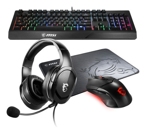Combo Gamer Msi Teclado Rgb + Mouse + Auriculares + Pad