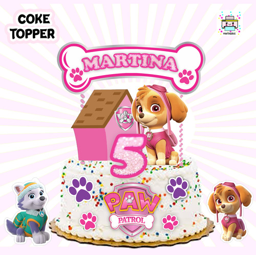 Cake Topper Kit Imprimible Adorno Torta Patulla Canina Niña