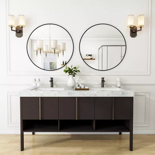 Espejos de baño ovalados blancos para colocar sobre el fregadero, con marco  de metal, espejo colgante decorativo moderno para entrada, baño, baño
