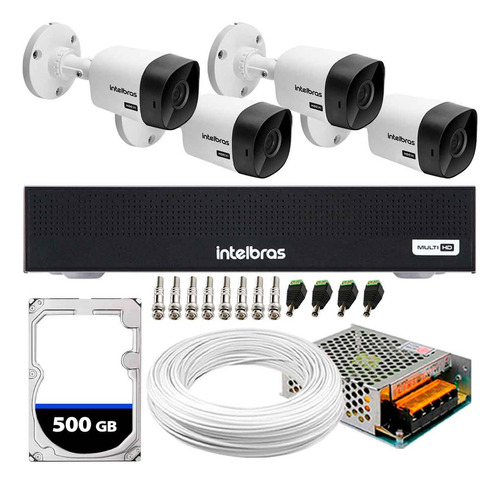 Kit 4 Câmeras Bullet Vhc 1120b Cftv Dvr 4 Canais E Hd 500gb
