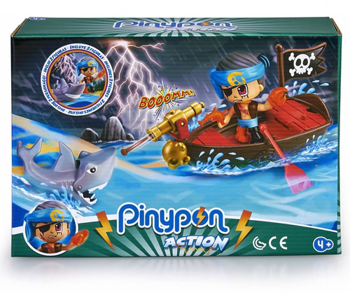 Muñeco Pinypon Action Bote Pirata Con Figura Y Tiburón 15587