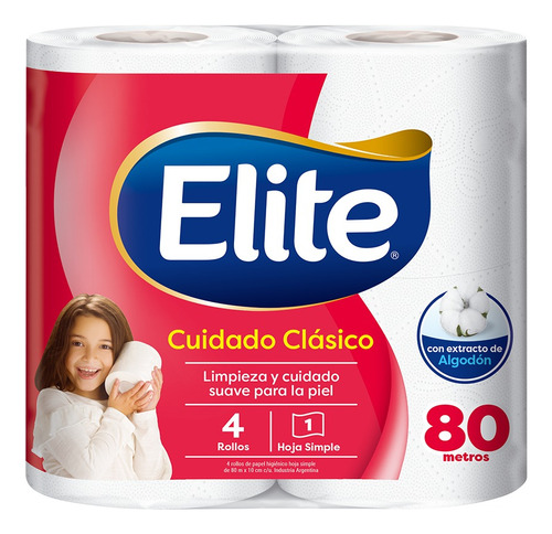 Papel higiénico Elite Clásico simple hoja 80 m de 1 u pack x 4