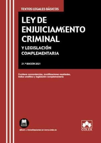 Ley De Enjuiciamiento Criminal Y Legislación Complementaria, De Editorial Colex, S.l.. Editorial Colex En Español