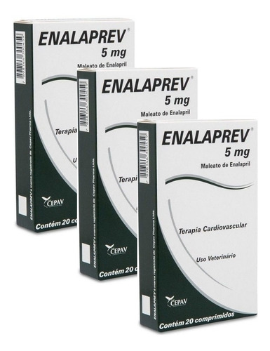 3 Enalaprev 5mg 20 Comprimidos Cepav Para Cães Vasodilatador