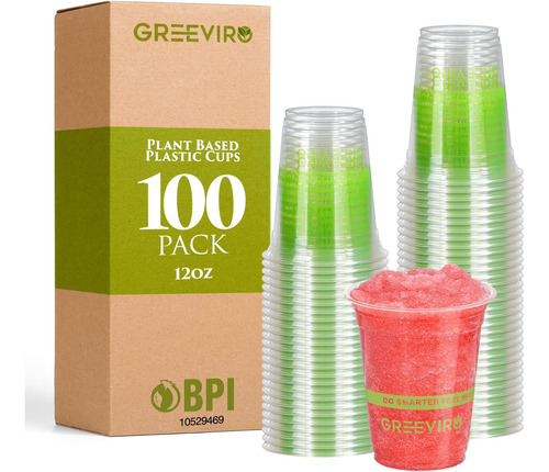 Greeviro Compostable Vasos De Plástico Transparentes A Base