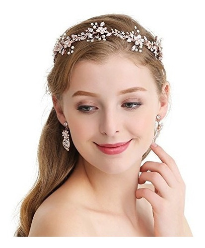 Sweetv Rose Gold Diadema Nupcial Tiara Wedding Vine Flower H