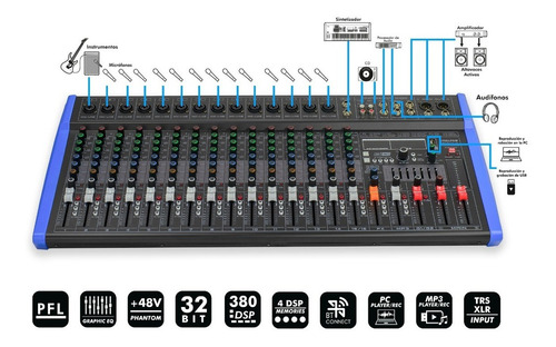 Mezcladora Audio Profesional De 16 Canales