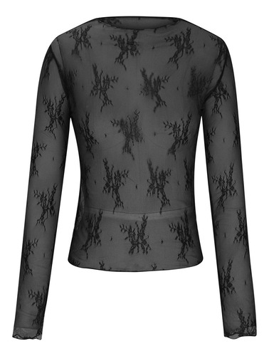 Blusa Casual Holgada De Encaje Con Cuello Redondo Y Manga La