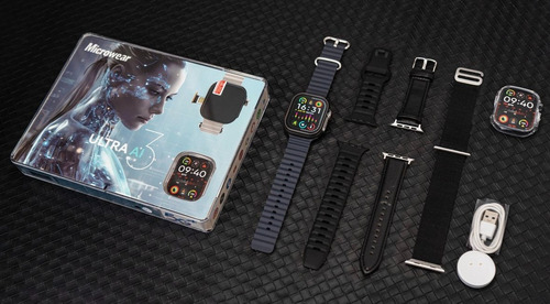 Relógio Chip Smartwatch Amoled 4g Wifi Baixa Apps Playstore Caixa Preto Black Titanium Pulseira Cinza Meia Noite Bisel Preto Black Titanium Desenho Da Pulseira Ocean