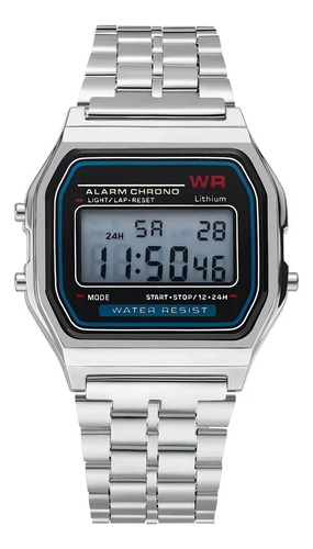 Relógio WR Retrô Digital Aço Inoxidável Vintage Unisex Prata