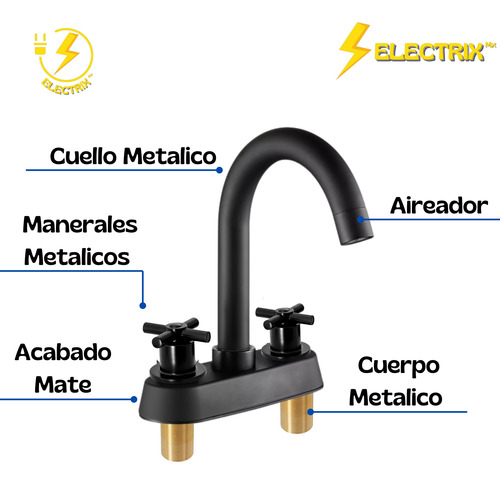 Llave Mezcladora Para Lavabo Negro Mate Cuerpo Metálico