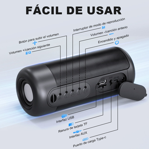Bocina Bluetooth Portátil Altavoz Bateria Recargable Radio Negro