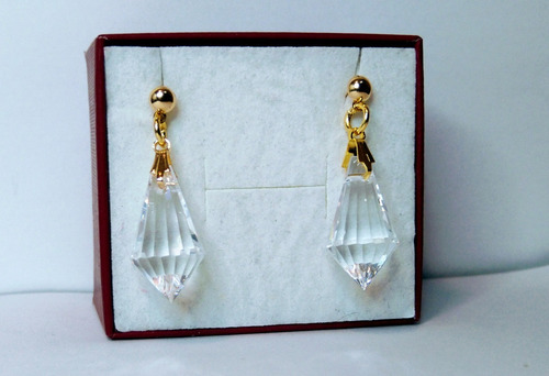 Brinco Cristal Egípcio Gota Multifacetada Folheado Ouro 18k