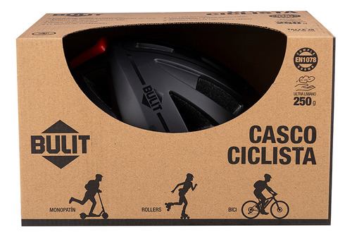 Casco Bicicleta Bulit Ultra Liviano Con Luz Led - Negro L