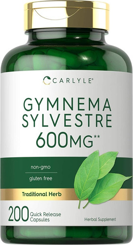 Premium Gymnema Sylvestre Leaf 600mg 200 Capsulas Carlyle Sabor Sin sabor