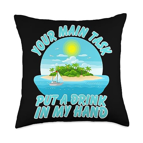 Holiday Beach Island Drinking Throw Pillow, 18x18, Mult...
