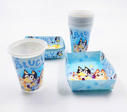 Kit 12 Vasos 12 Platos Decorativos Patrulla Canina Bluey