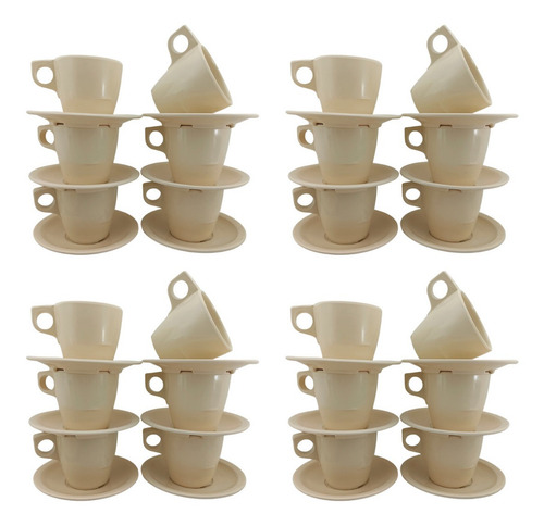 Juego De Taza Y Plato Tipo Plástico De Melamina Beige 24jgos Juego Taza Plato