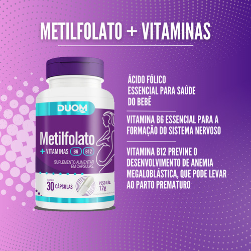Kit 2 Metilfolato + Vitaminas B6 E B12 Com 30caps - Duom