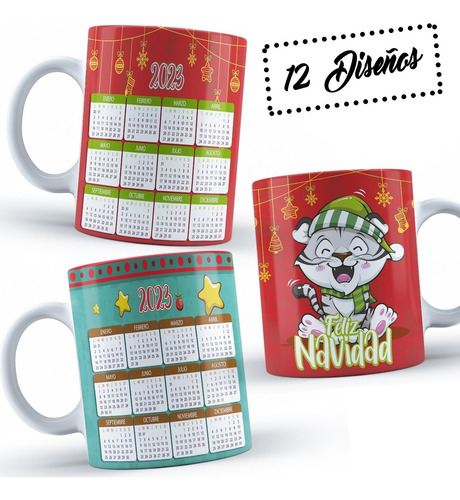 12 Plantillas De Calendario 2023 Navidad Para Tazas Editable