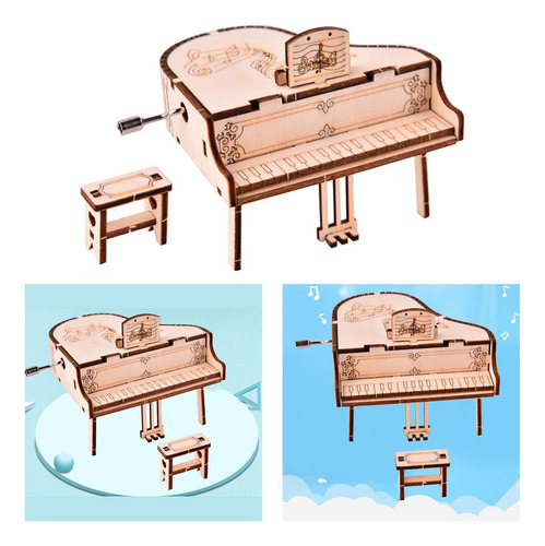 2 Diy Kit De Modelo De Piano De Madera Hecho A Mano Manivela