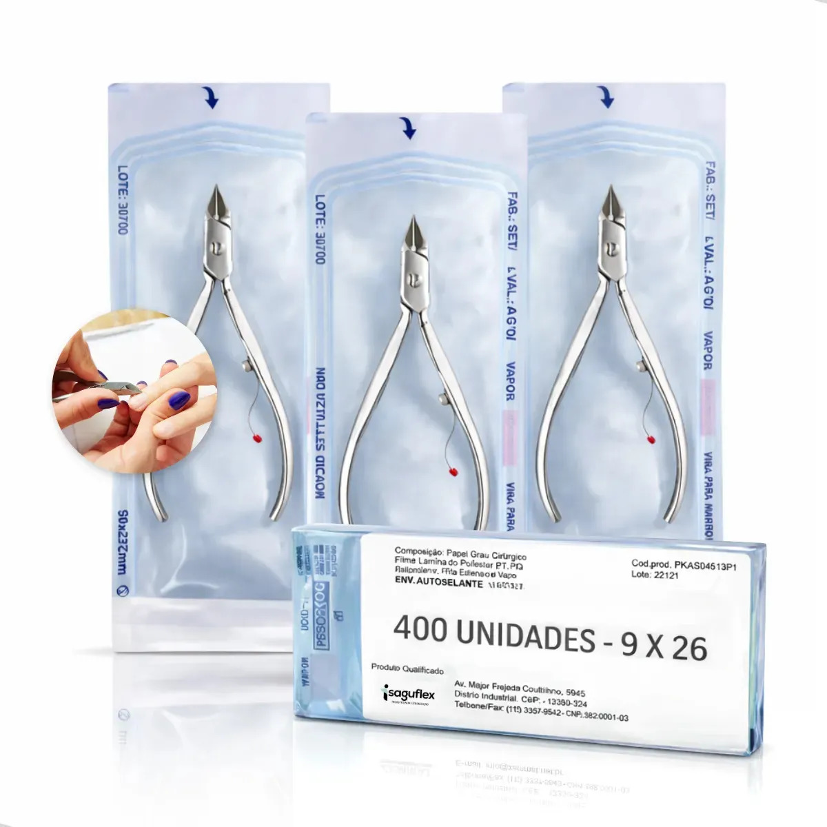 Envelopes autosselantes para esterilização em autoclave Hospflex modelo Auto selante 9x23 em papel cirúrgico.