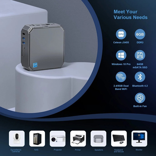 Imagen 2 de 5 de Mini Pc Computadora Celeron J3455 6gb Ddr3 64gb Ssd Wifi 4k