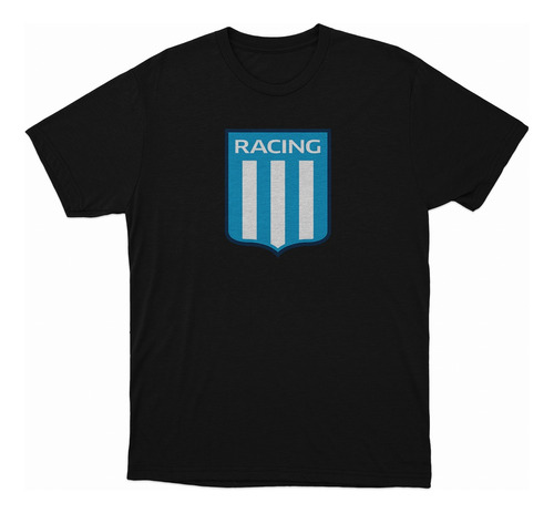 Remera Negra Racing Club Escudo En El Pecho 