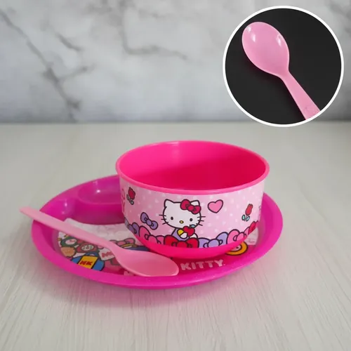 Kit Hello Kitty Prato Com Divisórias E Bowl Com Colher Rosa