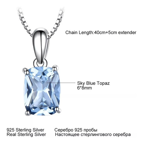 Imagen 9 de 10 de Collar Fino Mujer Plata 925 Topacio Azul Cielo + Caja Regalo
