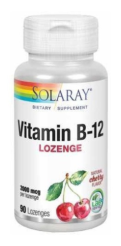 Vitamina B-12 Cyanocobalamina 2000mcg (90 Pastillas) Solaray Sabor Cherry