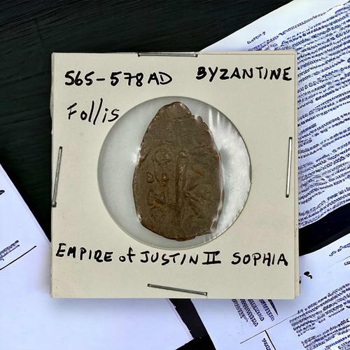 Moneda Cobre Bizantina Justin Ii Y Sophia Follis 565-578 D C (Usado)