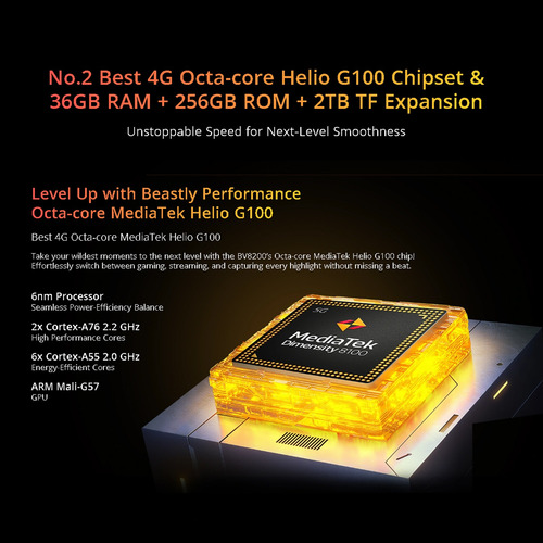 Blackview Bv8200, Teléfono Robusto, 6.5 Pulgadas, 2.4 K, 120 Hz, Pantalla Helio G100, 12 Gb, 256 Gb, Nfc, Linterna Nfc Android 14, Teléfono Móvil, Ver