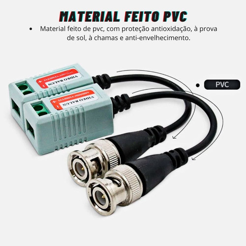 Par Cabo Video Transmissor Conector P/ Camera Hd Cvi Tvi Ahd