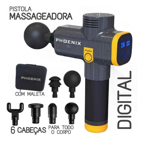 Massageador Pistola Terapia Phoenix A2 Digital 6c - Amarelo