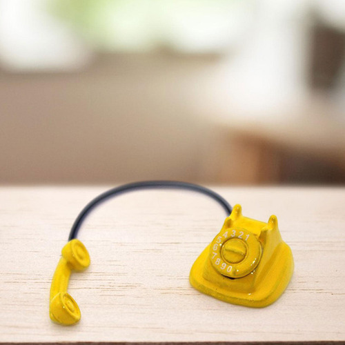 0 Teléfono Vintage De Casa De Muñecas De Madera Amarillo