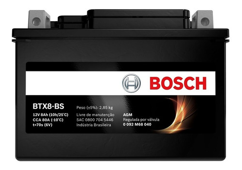 Bateria Honda Vt 600 Shadow 12v 8ah Bosch Btx8-bs (ytx9-bs)