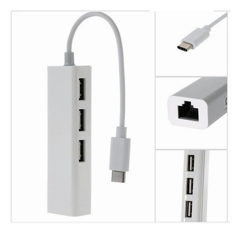 Imagen 7 de 8 de Adaptador Hub 3 Puertos Usb Type C Ethernet Rj45 3 Usb A 3.0