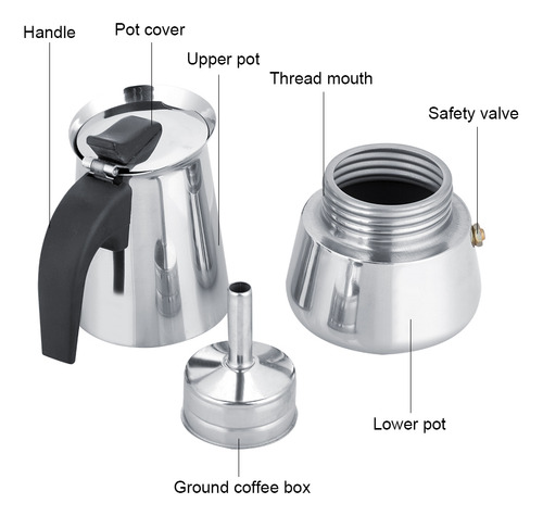 Cafetera Portátil De Acero Inoxidable Moka Espresso