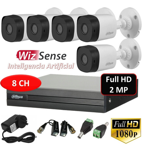 Imagen 1 de 10 de Kit Seguridad Dvr 8 Canales + 5 Cámaras Full Hd Exterior